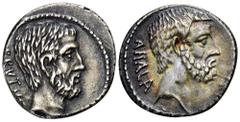 ROMAN COINS ROMAN COINS MÜNZEN DER RÖMISCHEN REPUBLIK AR-Denar, 54 v. Chr., Rom, M. Junius Brutus; 3,36 g. Kopf des L. Junius Brutus r.//Kopf des C. Servilius Ahala r. Bab. 30; BMC 3864; Crawf. 433/2;