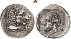 ANTIKE MÜNZEN AUS DER SAMMLUNG ANNEMARIE UND GERD KÖHLMOOS GRIECHISCHE MÜNZEN. LYCIA Mithrapata. AR-Stater, 390/370 v. Chr.; 9,83 g. Löwenprotome r.//In Incusum: Bärtiger Kopf l., dahinter Triskelis. 