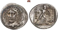 ANTIKE MÜNZEN AUS DER SAMMLUNG ANNEMARIE UND GERD KÖHLMOOS GRIECHISCHE MÜNZEN. LYCIA Perikle. AR-Stater, 380/360 v. Chr., Phellos; 9,90 g. Kopf fast v. v. mit Lorbeerkranz, r. Delphin// Nackter Kriege