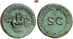 RÖMISCHE MÜNZEN MÜNZEN DER RÖMISCHEN KAISERZEIT. Gaius Caligula, 37-41 - für Nero und Drusus Caesares. Æ-Dupondius, 40/41, Rom; 15,76 g. Nero und Drusus Caesares reiten r.//SC. BMC 70; Coh. 2; RIC² 49