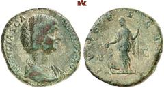 RÖMISCHE MÜNZEN MÜNZEN DER RÖMISCHEN KAISERZEIT. Didius Julianus, 193 - für Manlia Scantilla. Æ-Sesterz, Rom; 15,97 g. Drapierte Büste r.//Juno steht l. mit Patera und Zepter, davor Pfau. BMC 32; Coh.