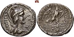 ROMAN COINS ROMAN COINS MÜNZEN DER RÖMISCHEN REPUBLIK AR-Denar, 67 v. Chr., Rom, M. Plaetorius Cestianus; 3,61 g. Isisbüste (?) r. mit Attributen verschiedener Gottheiten//Adler auf Blitz r., Kopf l. 