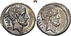 ROMAN COINS ROMAN COINS MÜNZEN DER RÖMISCHEN REPUBLIK AR-Denar, 54 v. Chr., Rom, M. Junius Brutus; 3,76 g. Kopf des L. Junius Brutus r.//Kopf des C. Servilius Ahala r. Bab. 30; BMC 3864; Crawf. 433/2;