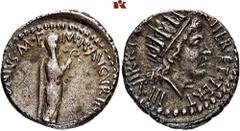 ROMAN COINS ROMAN COINS IMPERATORISCHE PRÄGUNGEN Marcus Antonius, † 30 v. Chr. AR-Denar, 38 v. Chr., Athen (?); 3,9 g. Marcus Antonius steht r. als Augur//Solkopf r. Bab. 80; BMC 141; Crawf. 533/2; Se