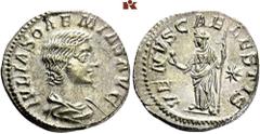 ROMAN COINS ROMAN COINS MÜNZEN DER RÖMISCHEN KAISERZEIT Antoninus IV. Elagabal, 218-222 für Julia Soaemias. AR-Denar, Rom; 2,88 g. Drapierte Büste r.//Venus steht l. mit Apfel und Zepter, dahinter Ste