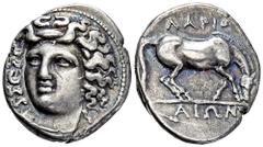 GREEK COINS THESSALIA LARISSA. AR-Drachme, 356/342 v. Chr.; 6,04 g. Nymphenkopf fast v. v.//Pferd grast r. Herrmann Tf. V, 7; Lorber in SNR 79 Phase L-III, 40; Slg. BCD 315. R Feine Tönung, sehr schön