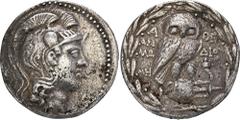 GREEK COINS ATTICA ATHEN. AR-Tetradrachme, 148/147 v. Chr.; 16,73 g. Athenakopf r. mit attischem Helm//In Kranz: Eule auf Amphore v. v., r. Füllhorn. Thompson 117 a. Fast sehr schön Datierung nach Chr