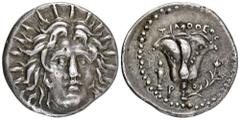 GREEK COINS CARIA RHODOS. AR-Didrachme, 250/230 v. Chr., Magistrat Timotheos; 6,65 g. Helioskopf fast v. v.//Rose, l. Herme. Ashton, The Coinage of Rhodes 209; SNG Keckman 540. Feine Patina, gutes seh