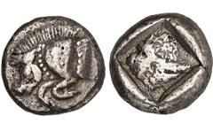 GREEK COINS LYCIA Frühdynastische Prägungen. AR-Stater, 510/470 v. Chr.; 9,48 g. Eberprotome l.//Incusum. Müseler -; Vismara II, vergl. 10. R Etwas korrodiert, sehr schön Exemplar der Auktion Fritz Ru