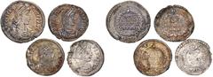 ROMAN COINS LOTS RÖMISCHER MÜNZEN Siliquen: Constantius II., Münzstätte Siscia, RIC 360; Constantius II., Münzstätte Sirmium, wohl RIC 17; Valens, Münzstätte Constantinopolis, RIC 38 b; Valens, Münzst