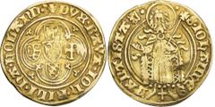 EUROPEAN COINS AND MEDALS THE NETHERLANDS HOLLAND Grafschaft. Jan von Bayern, 1418-1425. Goldgulden (Florin d'or) o. J. (1421). 3,14 g. Delm. 734; Fb. 117; Grolle 20A.4.4 a. GOLD. R Fassungsspuren, fa