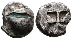 Greek Islands off Attica, Aegina. Circa 525-475 BC. AR Fourée Stater (18mm, 9,5 g.). Sea turtle. Rev. Square incuse with large skew pattern. Meadows, Aegina, Group IIc; HGC 6, 434. Fourée, test cut an