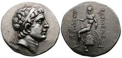 Greek Seleukid Kingdom, Antiochos Hierax, circa 242-227 BC. AR Tetradrachm (32mm, 16.99 g.). Abydos in Troas. Diademed head right. Rev. ΒΑΣΙΛΕΩΣ − ΑΝΤΙΟΧΟΥ Apollo Delphios seated left on omphalos, hol