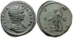 Roman Imperial Julia Domna (Wife of Septimius Severus, mother of Caracalla and Geta) Æ Sestertius (32mm, 28,8 g.). Rome, 211-217 AD. Struck under Caracalla IVLIA PIA FELIX AVG, diademed and draped bus