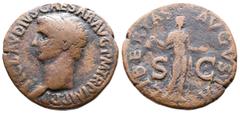 Roman Imperial Claudius, AD 41-54. AE As. (29,1 mm. 9,9 g.). Ca AD 41-50, Rome. TI CLAVDIVS CAESAR AVG P M TR P IMP P P, bare head left. Rev. LIBERTAS AVGVSTA S-C, Libertas standing facing, holding pi