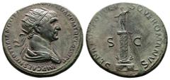 Roman Imperial Trajan, AD 98-117. AE Dupondius. (27,1 mm. 10,8 g.). AD 114-116, Rome. IMP CAES NER TRAIANO OPTIMO AVG GER DAC PM TRP COS VI P P, radiate and draped bust right. Rev. SENATVS POPVLVSQVE 