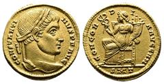Roman Imperial Constantine I, AD 307-337. AV Solidus. (18,2 mm. 4,43 g.). Ticinum. CONSTANTINVS P F AVG, laureate head right. Rev. CONCORDIA AVGG NN, Concordia seated left, holding caduceus in right h