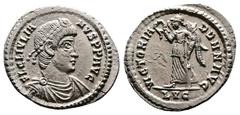 Roman Imperial Julian II, AD 360-363. AR Siliqua. (19 mm. 1,8 g.). Lyons. FL CL IVLIANVS PF AVG, pearl-diademed, draped, cuirassed bust right. Rev. VICTORIA DD NN AVG, Victory walking left, one wing v