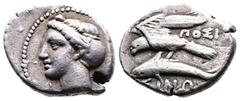 Greek Paphlagonia, Sinope, AR Drachm (21mm, 5,89g.). Posi-, magistrate. Circa 330-300 BC. Head of nymph Sinope left, wearing triple-pendant earring, necklace and sakkos; aphlaston before. Rev. ΣΙΝΩ be