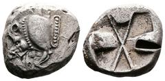 Greek Dynasts of Lycia, Uncertain dynast, circa 520-470/60 BC. AR Stater (19 mm, 9.15 g). Forepart of boar to right. Rev. Incuse square divided by large X, indentations on two sides. SNG Copenhagen Su