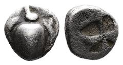Greek Islands off Attica, Aegina. Circa 535/0-525/0 BC. Obol (Silver, 8 mm, 0.93 g). Sea turtle. Rev. Quadripartite incuse square. Extremely rare