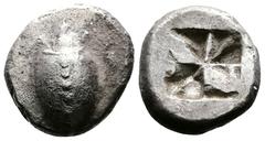 Greek Islands off Attica, Aegina, circa 525-475 BC. AR Stater (20 mm, 11,89 g.). Sea turtle with profile head, thin collar and row of dots down the back of shell. Rev. Mill-sail incuse square pattern.