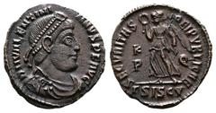 Roman Empire Valentinian I, 364-375 AD. AE Centenionalis (17 mm, 2,15 g.). Siscia, 367-375 AD. D N VALENTINI-ANVS P F AVG Pearl- diademed, draped and cuirassed bust of Valentinianus I to right. Rev. S