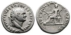 Roman Imperial Titus, 79-81 AD. AR Denarius (18 mm, 3,41 g.). Rome, 79 AD. IMP TITVS CAES VESPASIAN AVG P M Laureate head of Titus to right. Rev. TR P VIIII IMP XIIII COS VII P P Ceres seated to left,