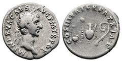 Roman Imperial Nerva, 96-98 AD. AR Denarius (18 mm, 2,94 g.). Rome, 97 AD. IMP NERVA CAES AVG P M TR POT II Laureate head of Nerva to right. Rev. COS III PATER PATRIAE Priestly emblems: simpulum, aspe