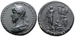 Roman Imperial Lucius Verus, 161-169 AD. Bronze Medallion. (38 mm. 46,18 g.). Rome, 165 AD. L AVREL VERVS AVG ARMENIACVS IMP II TR P V COS II, laureate, draped and cuirassed bust of Lucius Verus to le