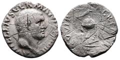 Roman Imperial Vitellius, 69 AD. AR Denarius (17.7 mm, 2.83 g.). Rome, late April-20 December 69 AD. A VITELLIVS GERM IMP AVG TR P Laureate head of Vitellius to right. Rev. XV VIR SACR FAC Tripod with