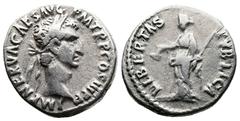 Roman Imperial Nerva, 96-97 AD. AR Denarius (17.4 mm, 3,23 g.). Rome, 97 AD. IMP NERVA CAES AVG P M TR P COS III P P, laureate head of Nerva right. Rev. FORTVNA AVGVST, Fortuna standing left, holding 