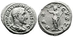 Roman Imperial Maximinus I 'Thrax', 235-238 AD. AR Denarius (19.9 mm, 2.7 g.). Rome, 236 AD. IMP MAXIMINVS PIVS AVG, laureate, draped and cuirassed bust of Maximinus I right. Rev. PAX AVGVSTI, Pax sta