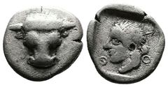 Greek Phokis. Phokian League, circa 490-480 BC. Federal coinage. AR Triobol or Hemidrachm (14.1 mm, 2.75 g.). Frontal bull’s head. Rev. Φ - O - K - I, head of Artemis with a necklace to left in incuse