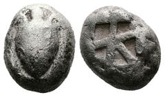 Greek Islands off Attica. Aegina, circa 525-480 BC. AR Stater (19.5mm, 12.17 g). Sea turtle, head in profile. Rev. Incuse square of 'Union Jack' pattern with some sections filled. Meadows, Aegina, Gro