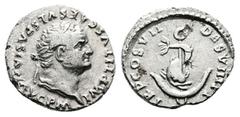 Roman Imperial Titus, AD 79 – 81. AR Denarius (17.4 mm, 2.84 g.). Rome mint, 1 January – 30 June 80 AD. IMP TITVS CAESAR VESPASIAN AVG P M, laureate head of Titus to right. Rev. TR P IX IMP XV COS VII