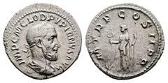 Roman Imperial Pupienus, AD 238. AR Denarius (19.9 mm, 2.13 g.). Rome mint, April – June 238. IMP C M CLOD PVPIENVS AVG, laureate, draped and cuirassed bust of Pupienus to right with long beard, seen 