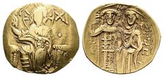 Byzantine Empire John III Ducas-Vatatzes, 1222-1254. Gold Hyperpyron. (22,6 mm, 3.31 g.). Magnesia mint. Christ, nimbate, seated facing on throne, wearing tunic and pallium, raising his right hand in 