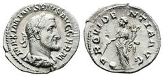 Roman Imperial Maximinus I Thrax, AD 235 – 238. AR Denarius (19.7 mm, 2.45 g.). Rome mint, AD 235-236. IMP MAXIMINVS PIVS AVG, laureate, draped and cuirassed bust of Maximinus I to right, seen from be