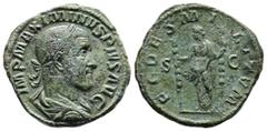 Roman Imperial Maximinus I Thrax, AD 235 – 238. AE Sestertius (29.6 mm, 21.26 g.). Rome mint, AD 235/6. IMP MAXIMINVS PIVS AVG, laureate, draped and cuirassed bust of Maximinus I to right, seen from b