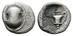 Greek Boiotia. Boiotian League. Federal Coinage, probably struck at Thebes, circa 395-340 BC. Silver Hemidrachm (12.7 mm, 2.25 g.). Boeotian shield. Rev. Amphora with letters B OI on either side, abov