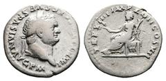 Roman Imperial Titus, AD 79. Rome. Silver Denarius ( 18 mm, 3.07 g.). IMP TITVS CAES VESPASIAN AVG PM, laureate head of Titus to right. Rev. TR P VIIII IMP XIIII COS VII, Ceres seated left, holding co
