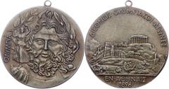 Bronzemedaille 1896, versilbert, Olympischen Spiele in Athen, Rs. Kopf des Zeus mit Nike, Guss, 185g, 80 mm vz