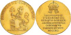 House of Habsburg | RDR Leopold II, House of Habsburg Gold Token 1790 (3/4 Ducat), Coronation of hungarian king in Pressburg Rare! Leopold II., RDR Goldjeton 1790 (3/4 Dukat), Krönung zum ungarischen 