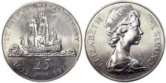 World Coins Saint Helena, 25 Pence, 1973, 300th anniversary of St. Helena. Ag.925 28,28 g, KM 5a, UNC