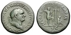 Vespasian. 69-79 AD. Sestertius, 26.35g. (h). Rome, 72-3 AD. Obv: IMP CAES VESPASIAN AVG P M TR P P P COS IIII Head laureate right. Rx: IVDAEA - CAPTA around, S C in exergue, Judaea seated right in at