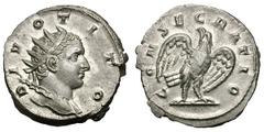 Restored Coinage of Trajan Decius for Divus Titus. 249-251 AD. Antoninianus, 4.54g. (h). Rome, 251 AD. Obv: DIVO TITO Radiate head of Divus Titus right. Rx: CONSECRATIO Eagle standing right, head left