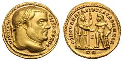 Maximianus as Senior Augustus. After abdiction in 305 AD. Aureus, 5.21g. (h). Rome, 306-7 AD. Obv: MAXIMIAN - VS SEN P F AVG Head laureate right. Rx: CONCORD MILIT FELIC ROMANOR Concordia, veiled, sta