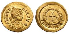 Aelia Eudocia, Wife of Theodosius II. . Tremissis, 1.20g. (h). Constantinople. Obv: AEL EVDO - CIA AVG Diademed, draped bust right, seen from front. Rx: Cross within wreath, CONOB* below, RIC's wreath