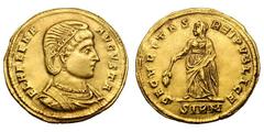 Helena, Mother of Constantine I. . Solidus, 4.36g. (h). Sirmium, 324-5 AD. Obv: FL HELENA - AVGVSTA Diademed, draped bust right, seen from front, wearing earring and necklace. Rx: SECVRITAS - REIPVBLI